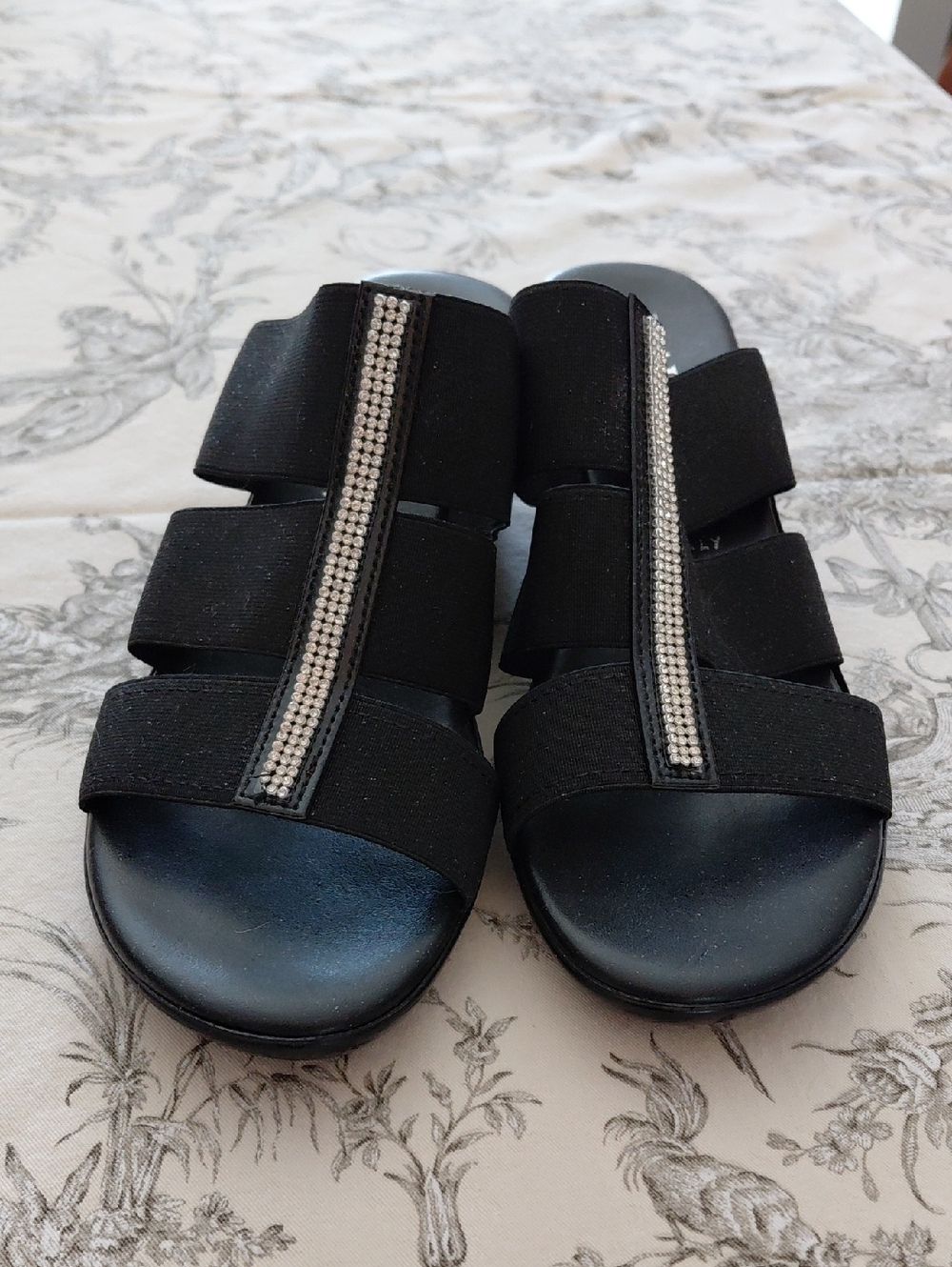 Italian Shoemakers Black Slip-On Sandals with Rhinestone Trim